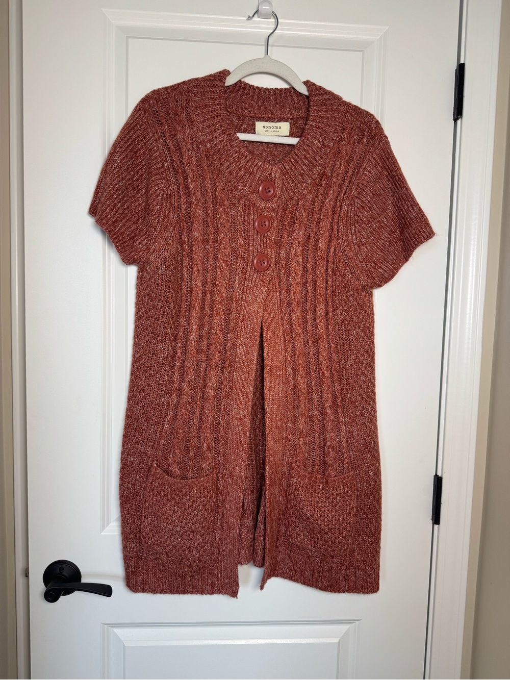 Sonoma Rust Short-Sleeve Cable Knit Cardigan
